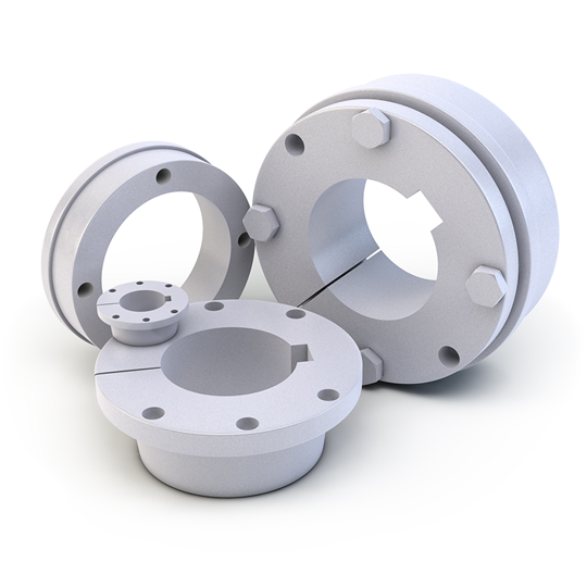 round bushings for pulleys and shafts with mounting holes for pulley attachment
